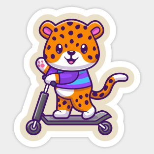 Cute Cheetah Tiger Riding Scooter Electric Cartoon Sticker
